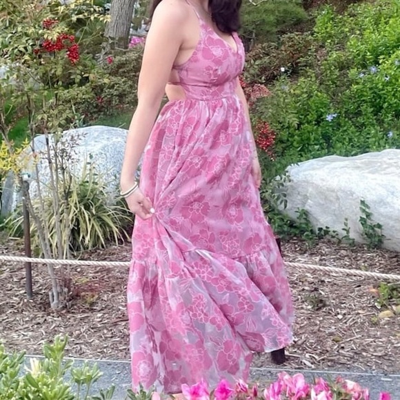 Feeling Like Forever Rose Jacquard Organza Lace-Up Midi Dress - Picture 4 of 12